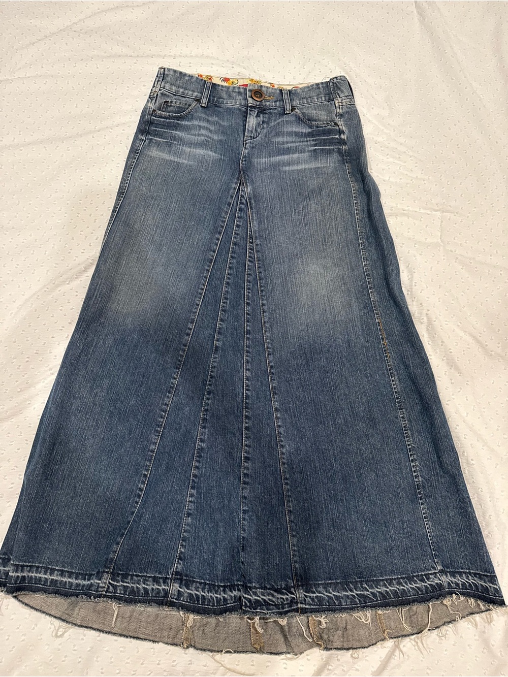 Level 99 Rooster-Trim Medium Blue Denim Skirt